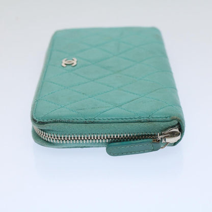 CHANEL Matelasse Wallet Lamb Skin Turquoise Blue CC bs9740