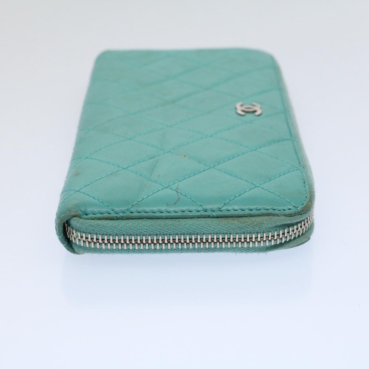 CHANEL Matelasse Wallet Lamb Skin Turquoise Blue CC bs9740