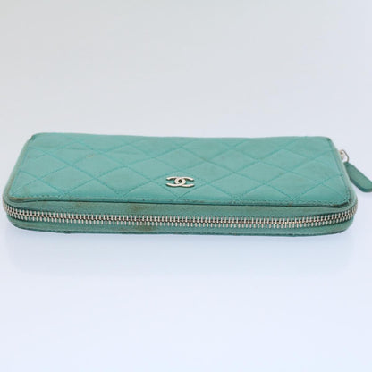 CHANEL Matelasse Wallet Lamb Skin Turquoise Blue CC bs9740