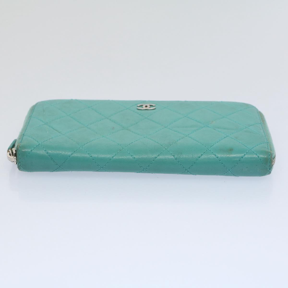 CHANEL Matelasse Wallet Lamb Skin Turquoise Blue CC bs9740
