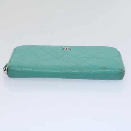 CHANEL Matelasse Wallet Lamb Skin Turquoise Blue CC bs9740
