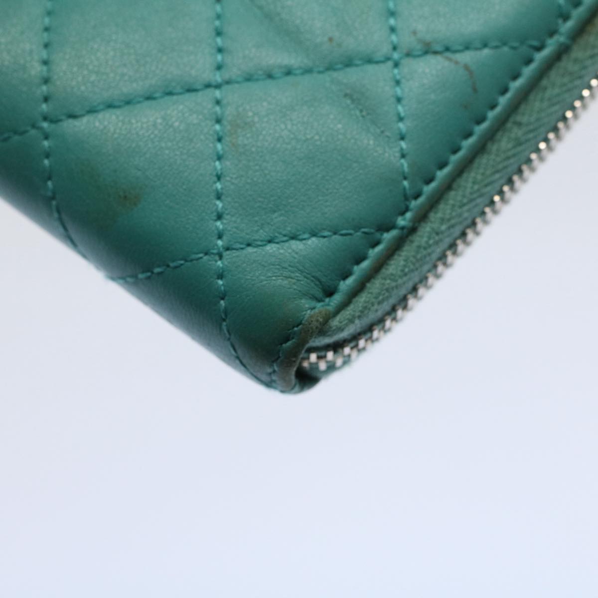 CHANEL Matelasse Wallet Lamb Skin Turquoise Blue CC bs9740