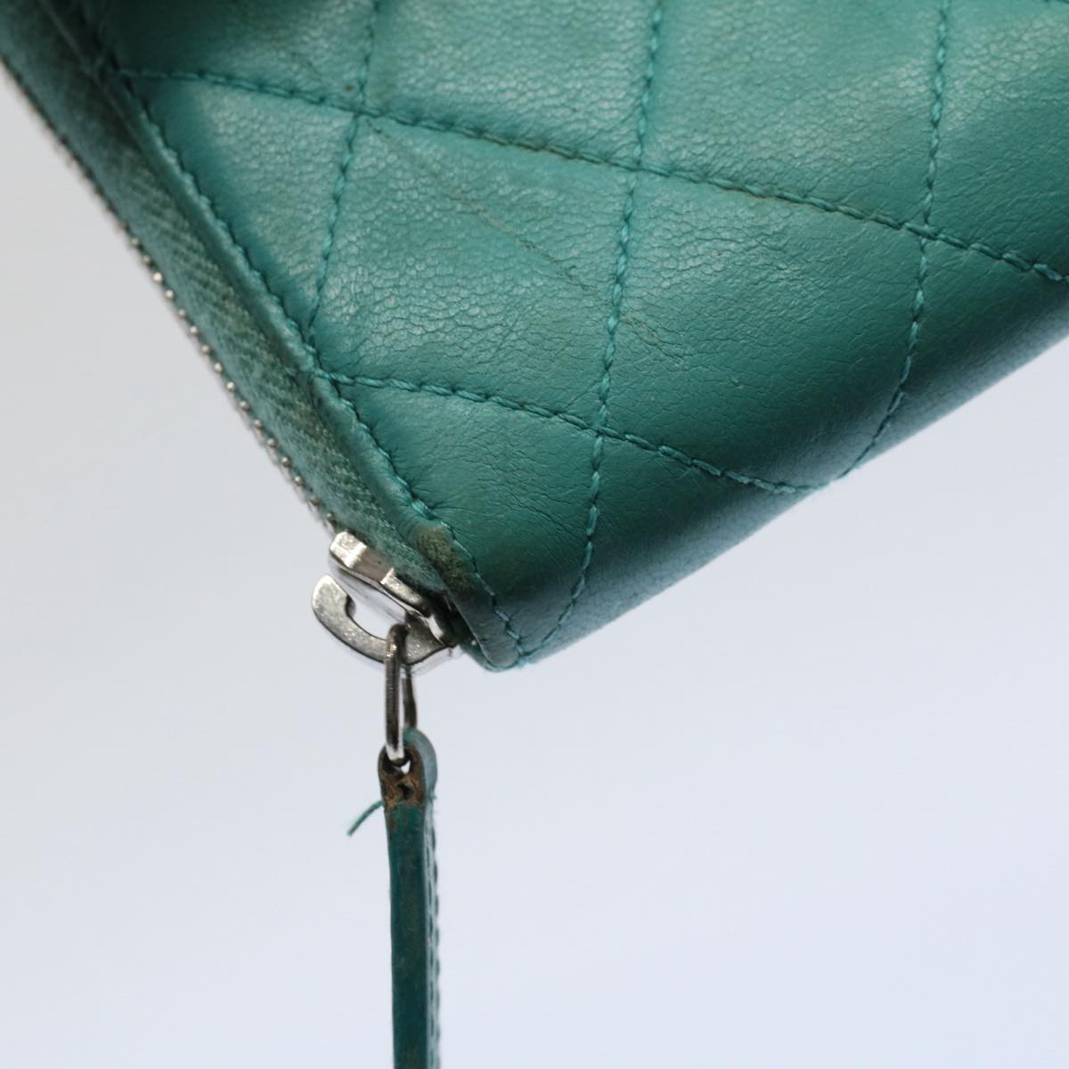 CHANEL Matelasse Wallet Lamb Skin Turquoise Blue CC bs9740