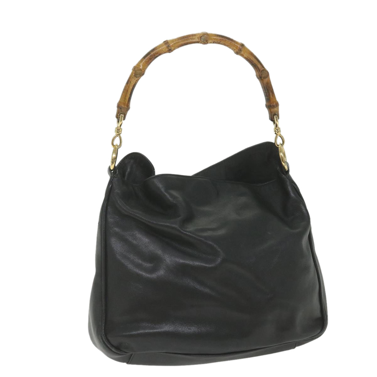 GUCCI Bamboo Shoulder Bag Leather Black  bs9822