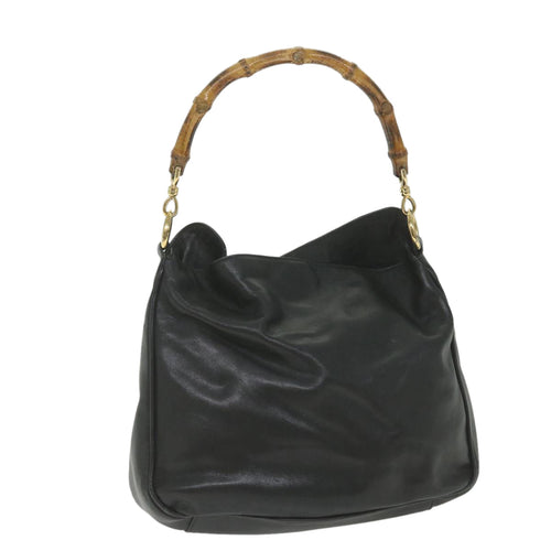 GUCCI Bamboo Shoulder Bag Leather Black  bs9822