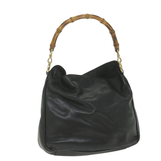GUCCI Bamboo Shoulder Bag Leather Black  bs9822