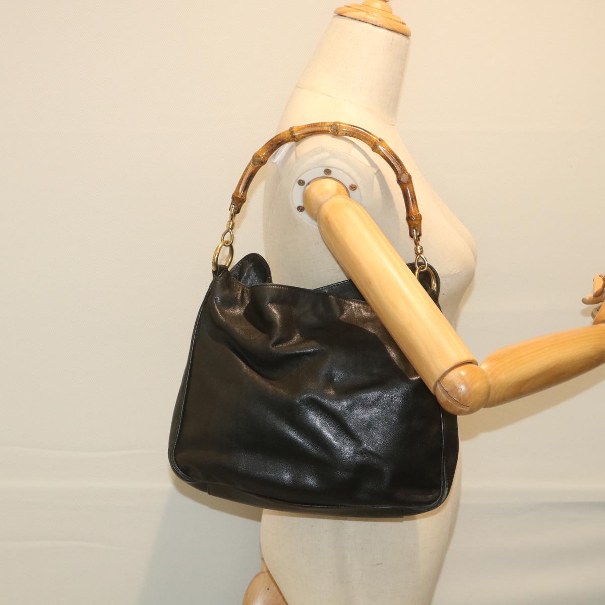 GUCCI Bamboo Shoulder Bag Leather Black  bs9822