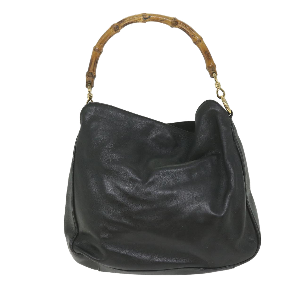 GUCCI Bamboo Shoulder Bag Leather Black  bs9822