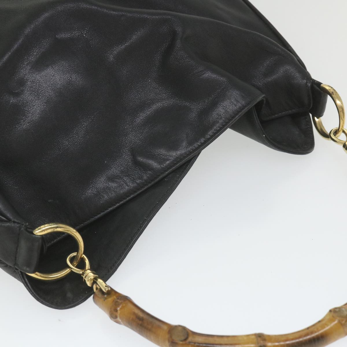 GUCCI Bamboo Shoulder Bag Leather Black  bs9822