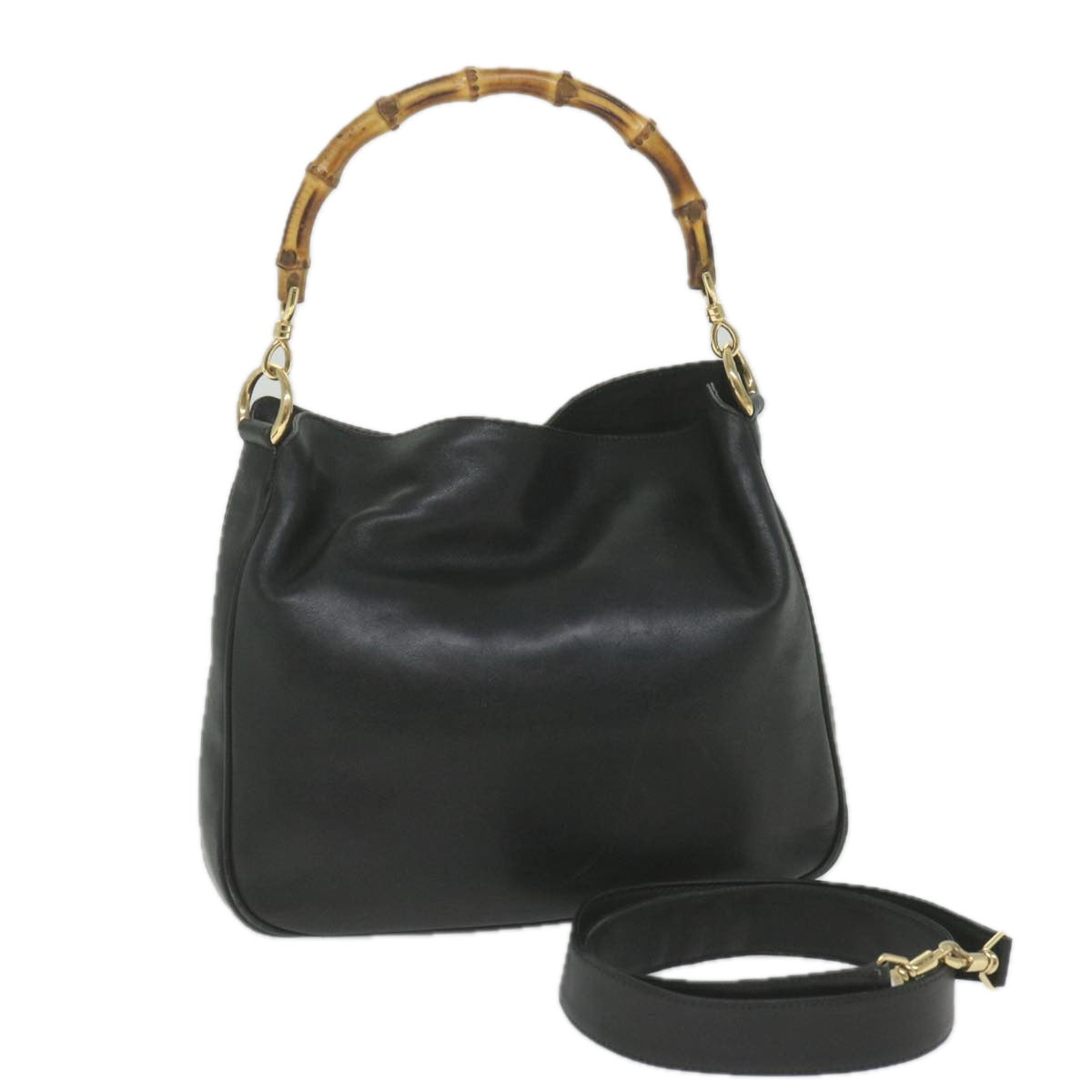 GUCCI Bamboo Shoulder Bag Leather 2way Black 001 1638  bs9938