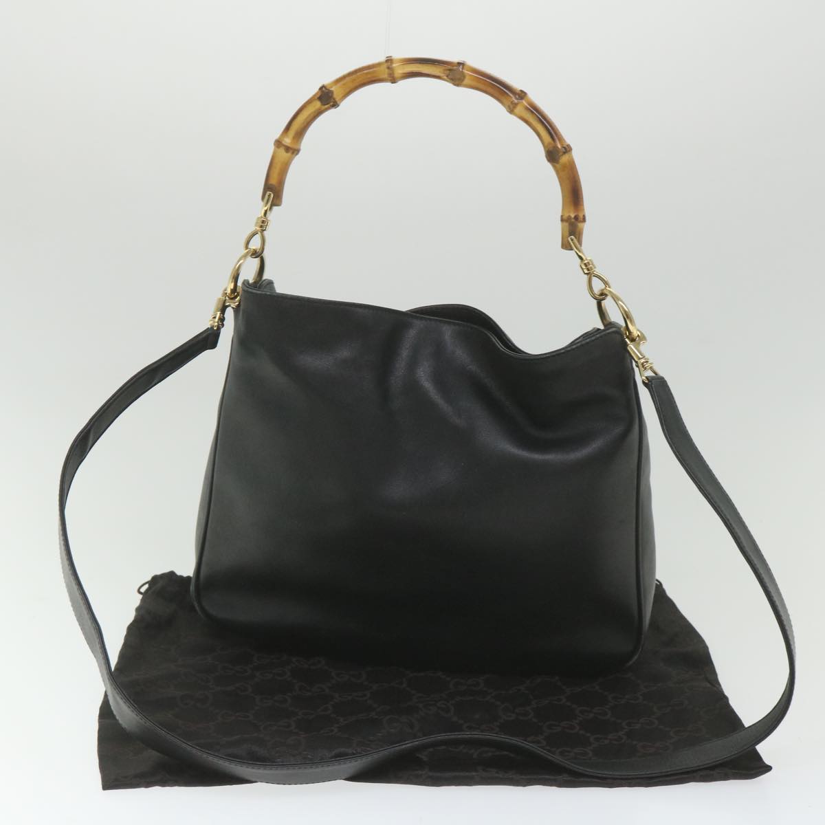 GUCCI Bamboo Shoulder Bag Leather 2way Black 001 1638  bs9938