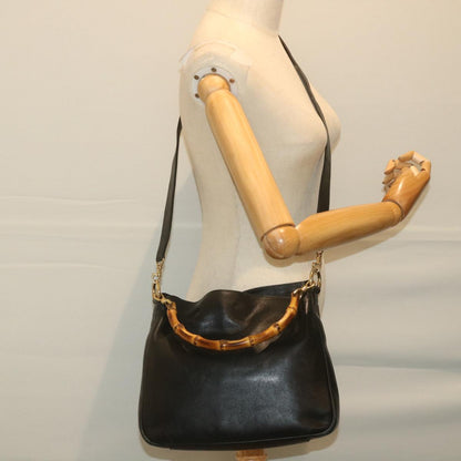GUCCI Bamboo Shoulder Bag Leather 2way Black 001 1638  bs9938