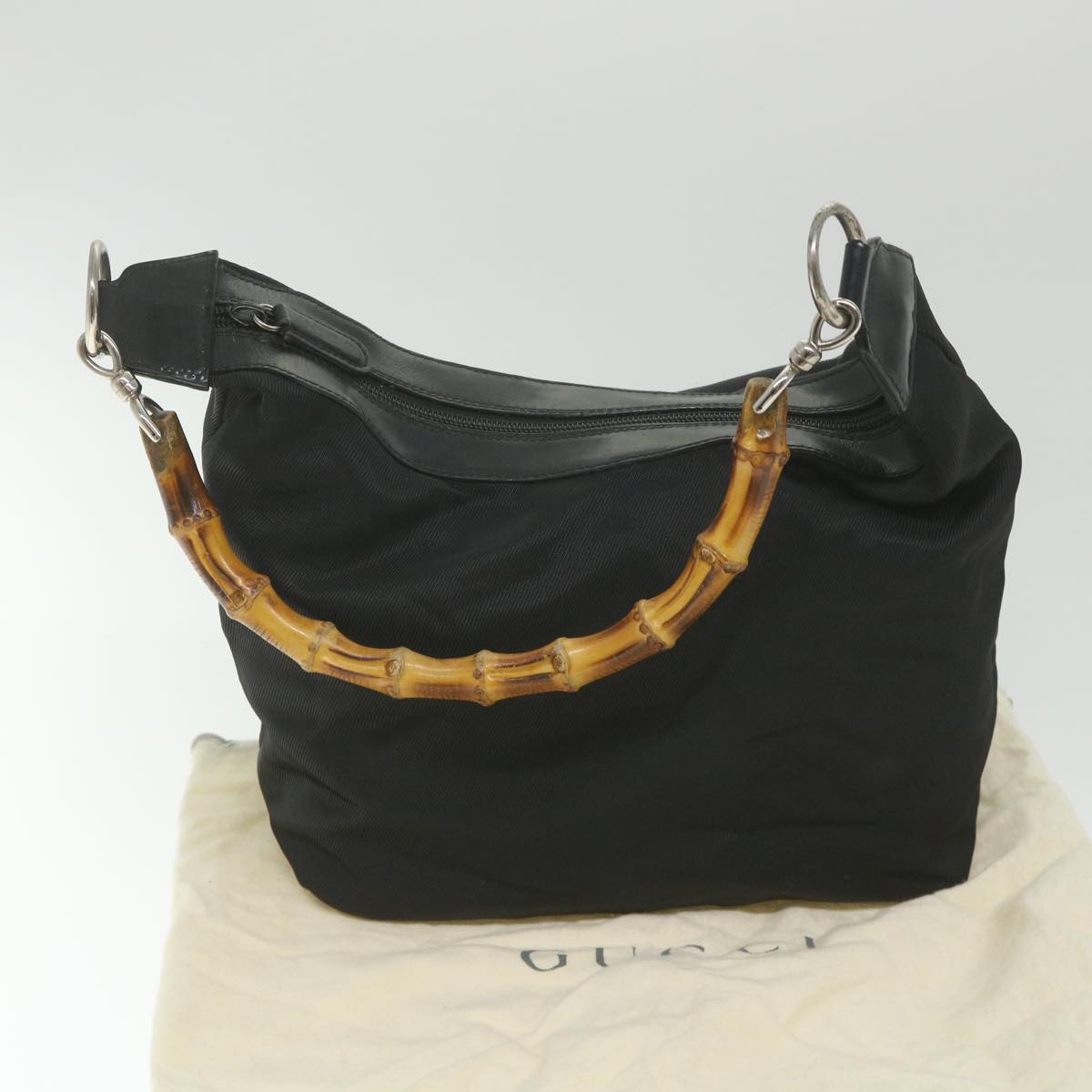 GUCCI Bamboo Shoulder Bag Nylon Black  bs9975