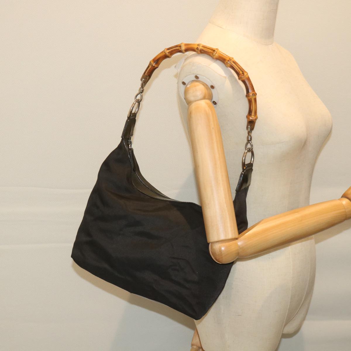 GUCCI Bamboo Shoulder Bag Nylon Black  bs9975