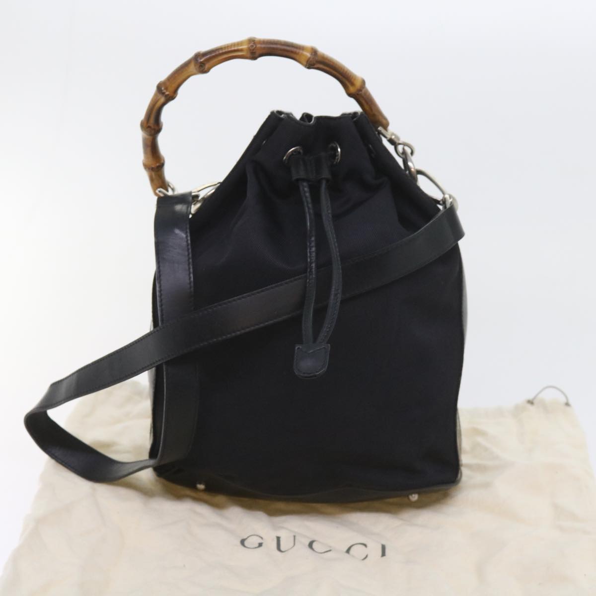 GUCCI Bamboo Shoulder Bag Nylon 2way Black  bs9976