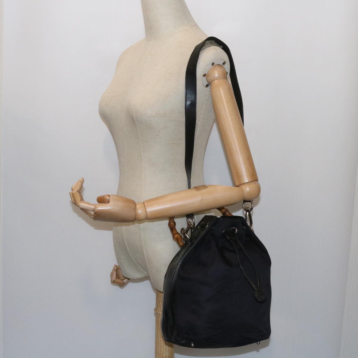 GUCCI Bamboo Shoulder Bag Nylon 2way Black  bs9976