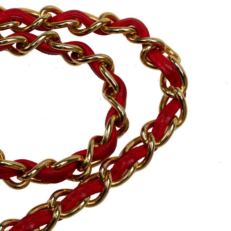 Chanel Matelasse Coco Mark Fringe Chain Shoulder Bag Red Leather Satin