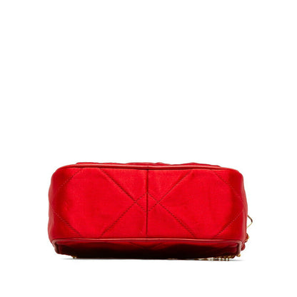 Chanel Matelasse Coco Mark Fringe Chain Shoulder Bag Red Leather Satin