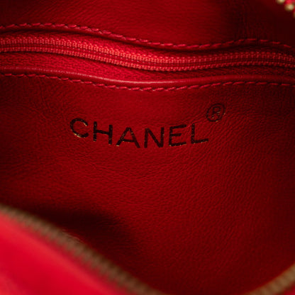 Chanel Matelasse Coco Mark Fringe Chain Shoulder Bag Red Leather Satin