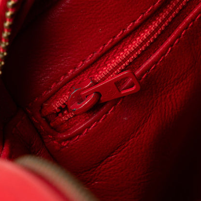 Chanel Matelasse Coco Mark Fringe Chain Shoulder Bag Red Leather Satin