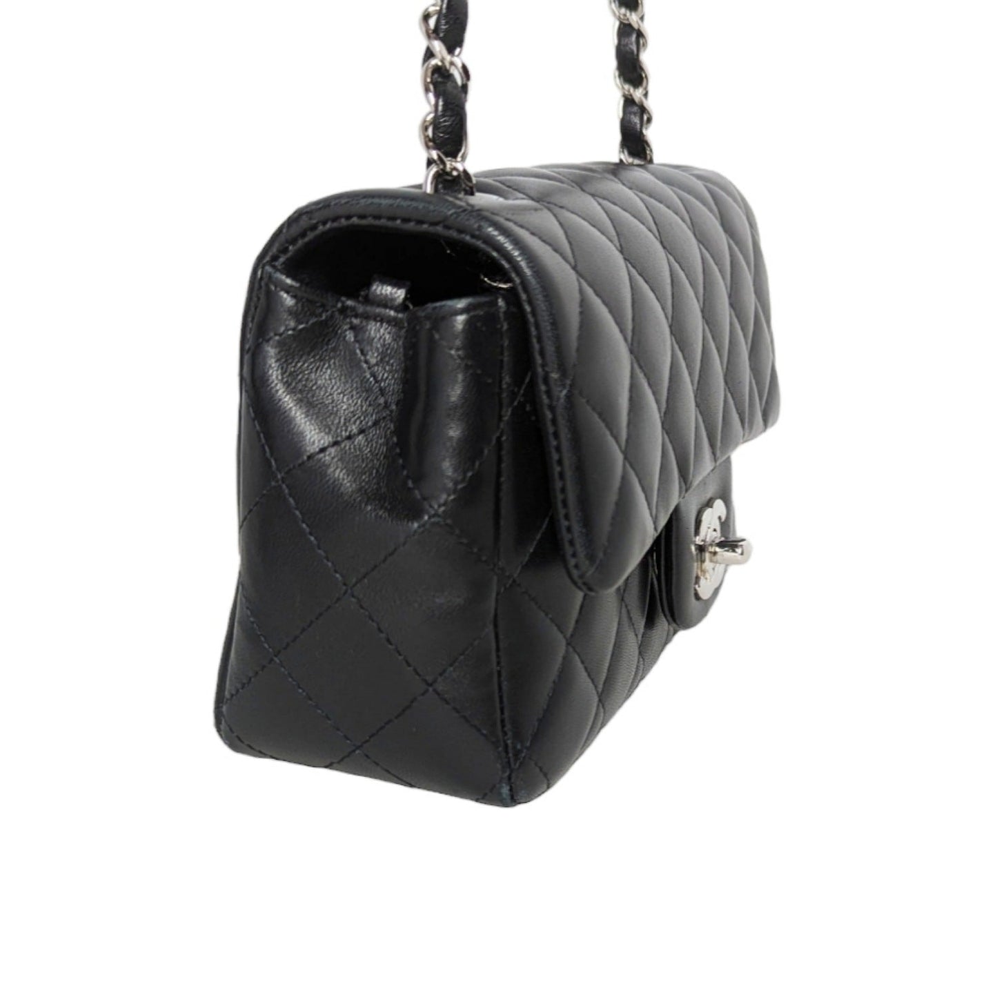 Chanel 2019 Black Lambskin Quilted Mini Rectangular Flap