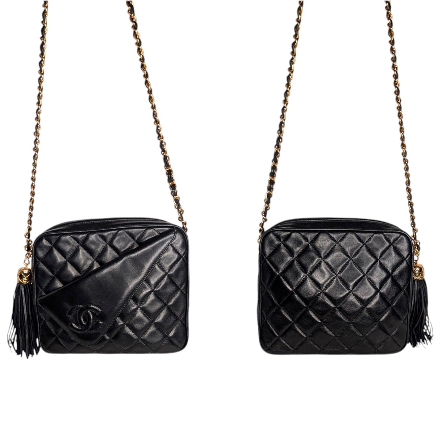 Chanel Vintage Black Quilted Lambskin CC Camera Bag