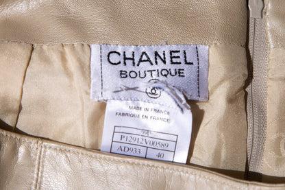 Chanel Vintage Gold Lambskin Leather Skirt SZ 40