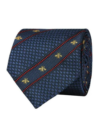 Gucci Bee Web Embroider Silk Tie Blue