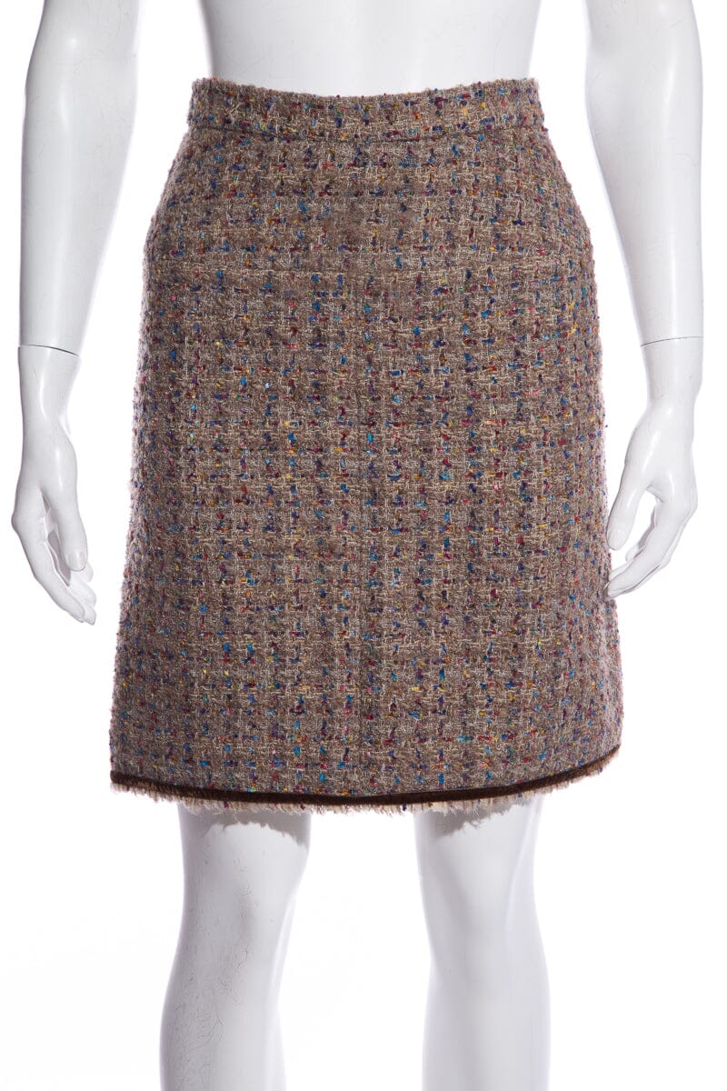 Chanel Vintage Tan & Multi Tweed Skirt SZ 36