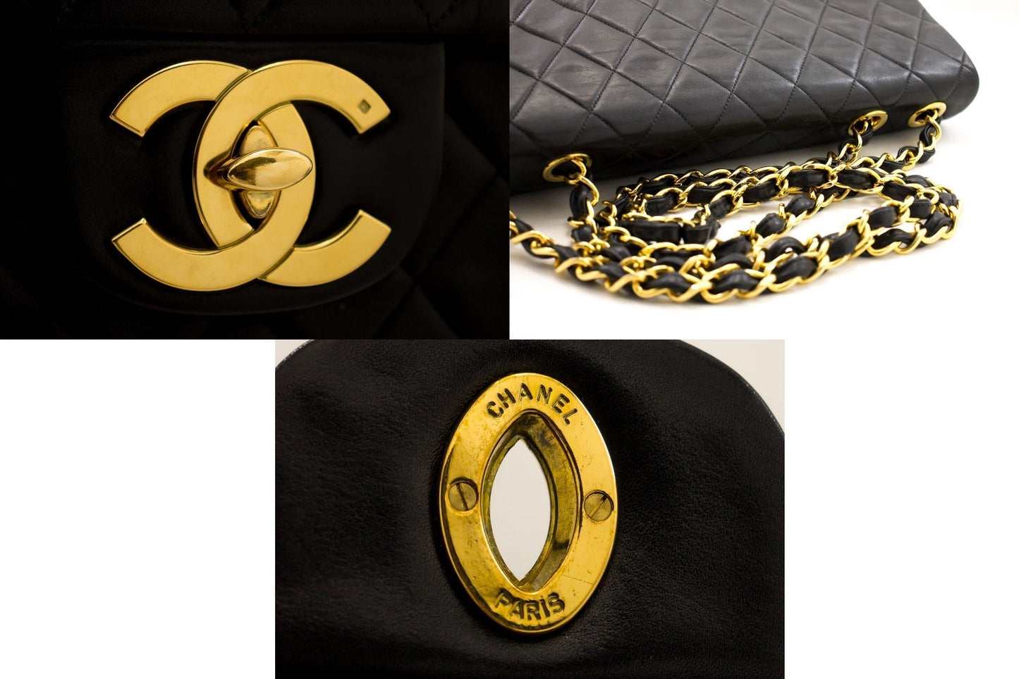CHANEL Jumbo 13" Maxi 2.55 Flap Chain Shoulder Bag Black Lambskin d66