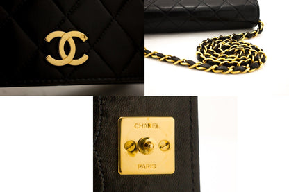 CHANEL Full Flap Chain Shoulder Bag Clutch Black Quilted Lambskin h09