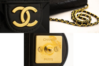 CHANEL Small Chain Shoulder Bag Clutch Black Quilted Flap Lambskin j85