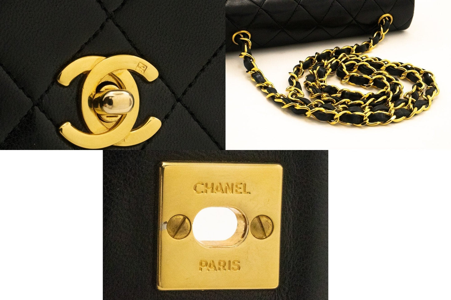 CHANEL Full Flap Chain Shoulder Bag Crossbody Black Quilted Lamb k64