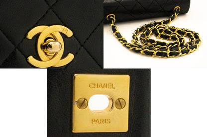 CHANEL Full Flap Chain Shoulder Bag Crossbody Black Quilted Lamb k64