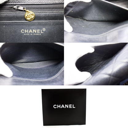 CHANEL Jumbo Caviar 11" Large Chain Shoulder Bag Flap Black Quilt e23