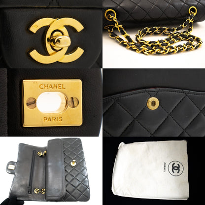 CHANEL Classic Double Flap Medium Chain Shoulder Bag Black Lamb k79