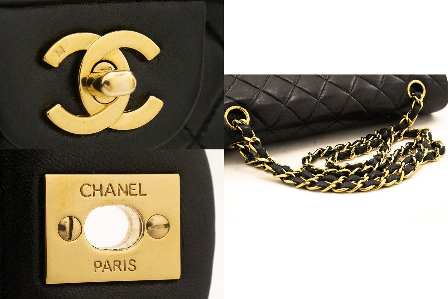 CHANEL Classic Double Flap Medium Chain Shoulder Bag Black Lamb k34