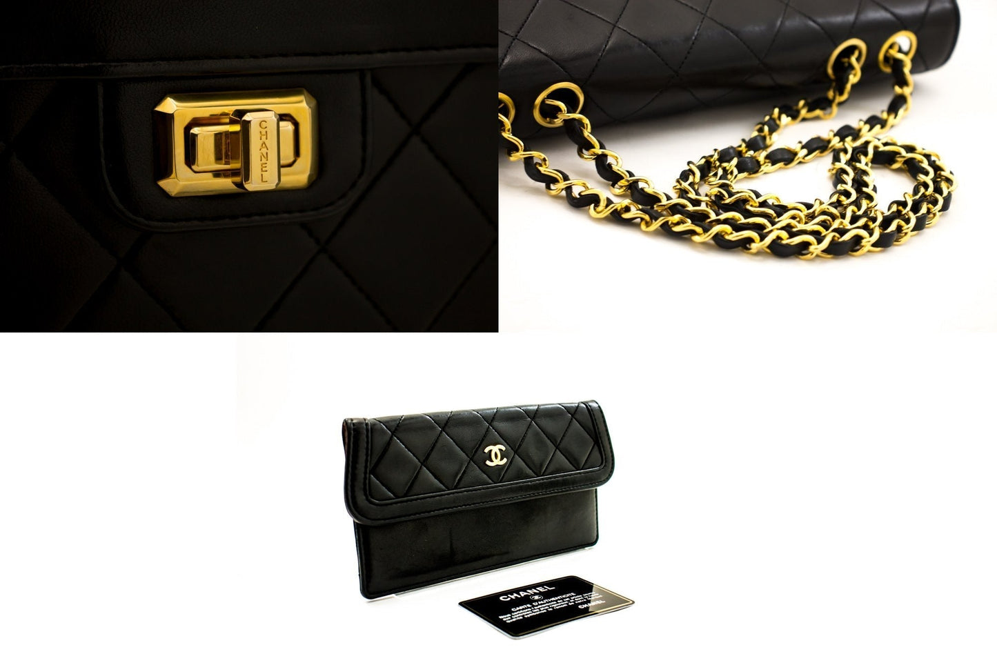 CHANEL Vintage Classic Chain Shoulder Bag Black Quilted Flap Lamb i93