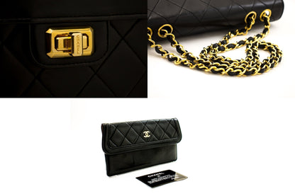 CHANEL Vintage Classic Chain Shoulder Bag Black Quilted Flap Lamb i93