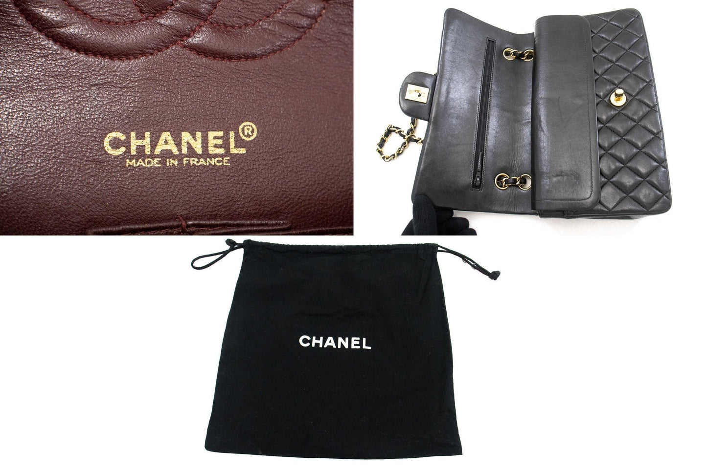 CHANEL Classic Double Flap Medium Chain Shoulder Bag Black Lamb k34