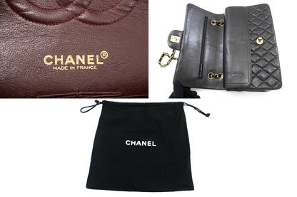 CHANEL Classic Double Flap Medium Chain Shoulder Bag Black Lamb k34