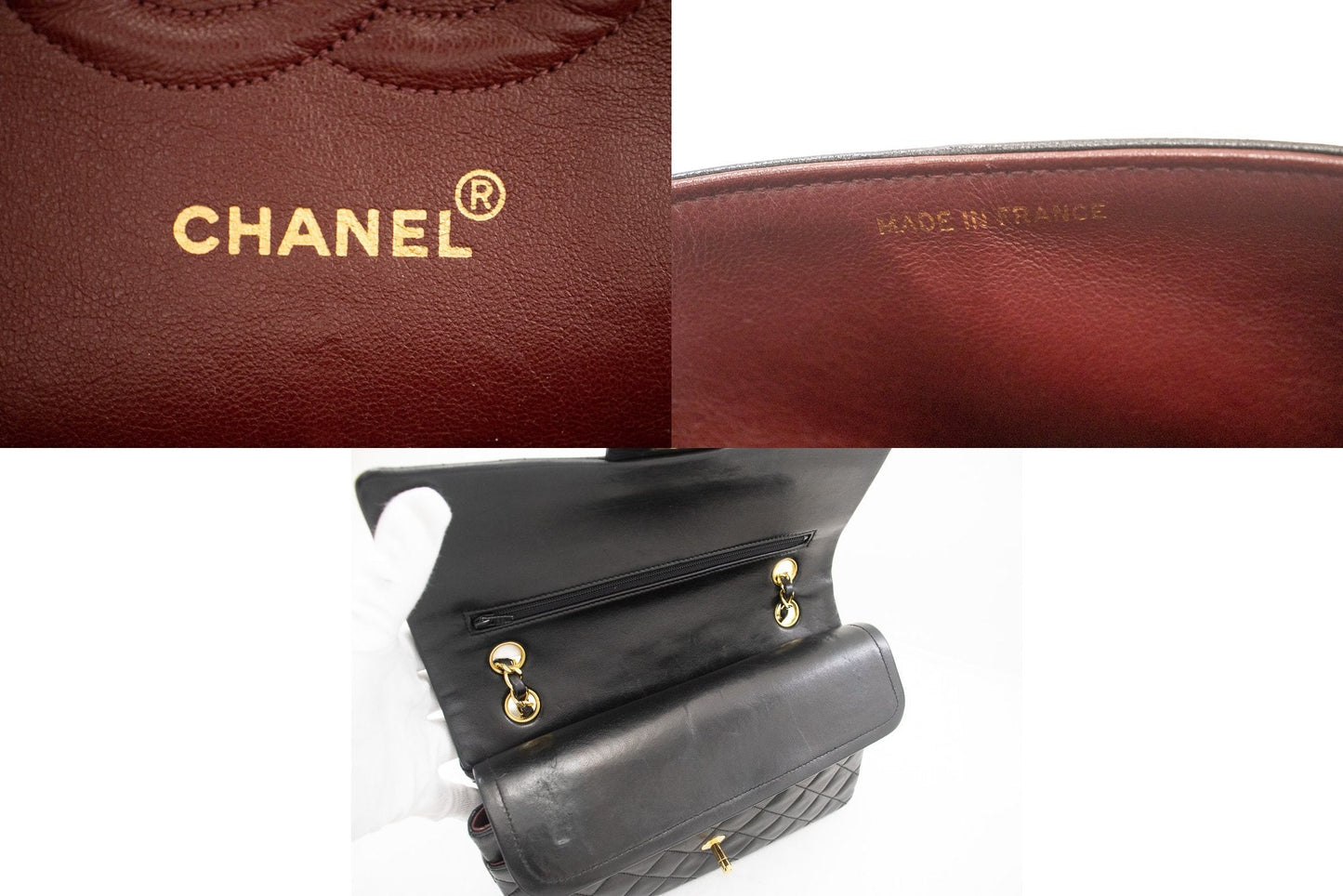 CHANEL Classic Double Flap 10" Chain Shoulder Bag Black Lambskin j92