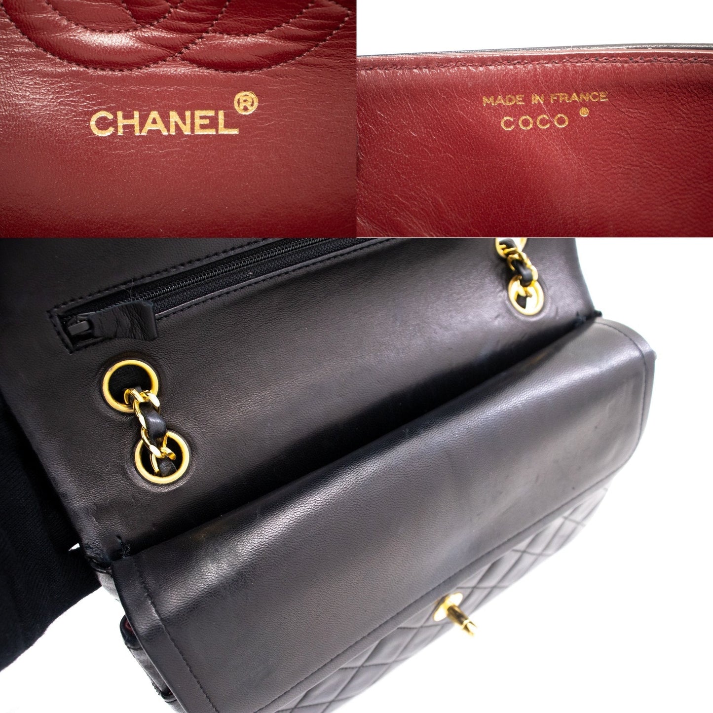 CHANEL Classic Double Flap Medium Chain Shoulder Bag Black Lamb k79