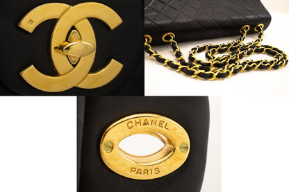 CHANEL Classic Large 13" Flap Chain Shoulder Bag Black Lambskin j71