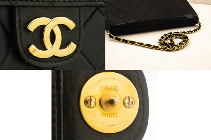 CHANEL Chain Shoulder Bag Clutch Black Quilted Flap Lambskin Purse k14