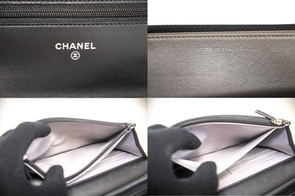 CHANEL Black Camellia Embossed Wallet On Chain WOC Shoulder Bag k68