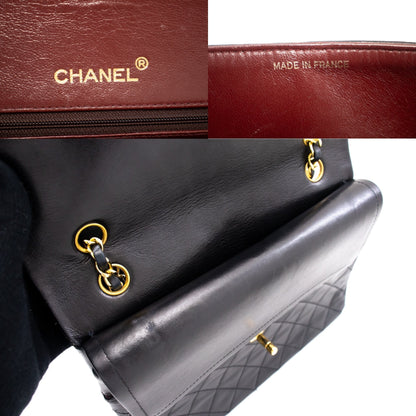 CHANEL Classic Double Flap Chain Shoulder Bag Black Lambskin Purse k88