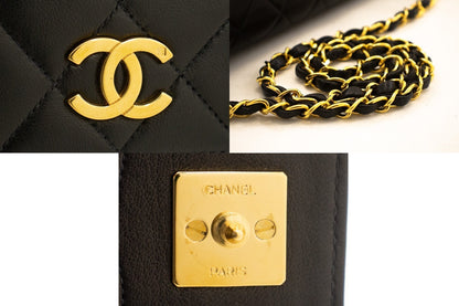CHANEL Full Flap Chain Shoulder Bag Clutch Black Quilted Lambskin k19