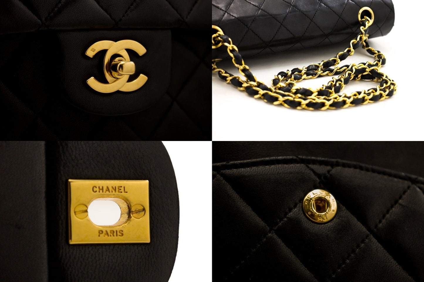 CHANEL 2.55 Double Flap Square Chain Shoulder Bag Black Lambskin h72