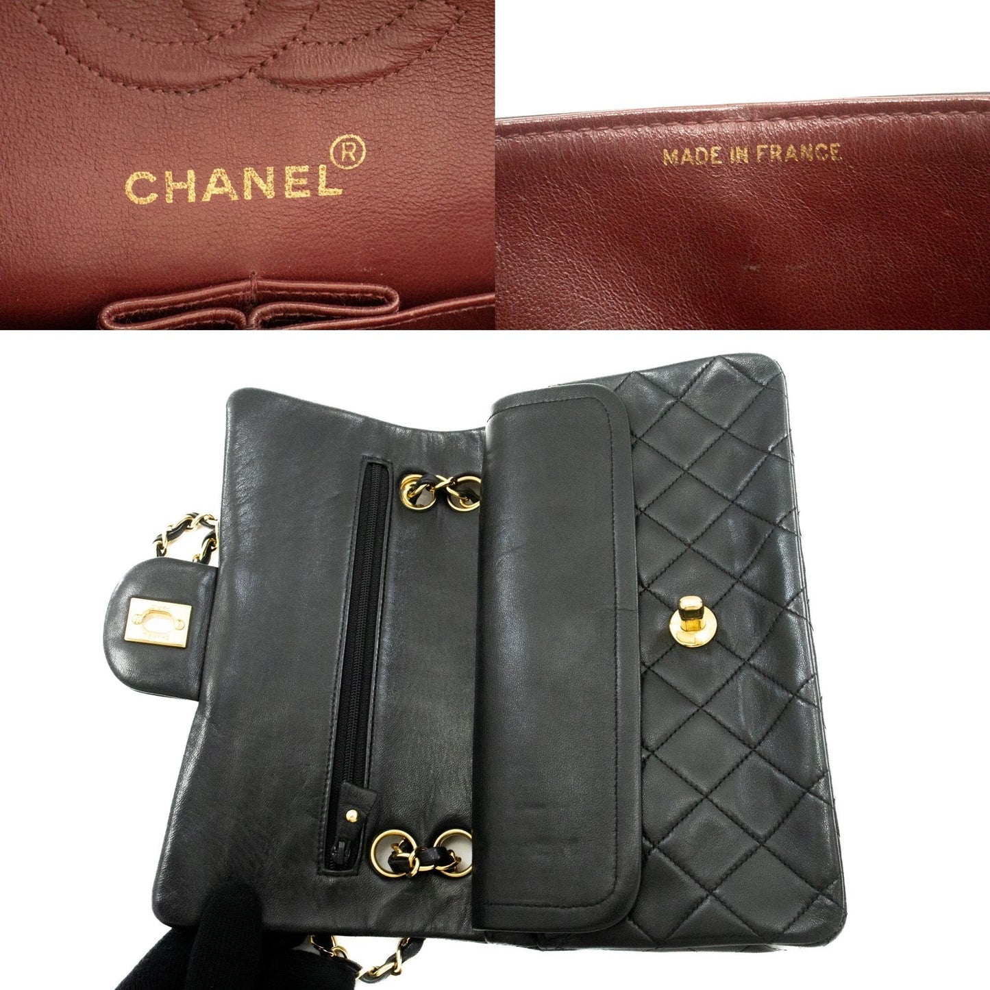 CHANEL Classic Double Flap 9" Chain Shoulder Bag Black Lambskin j57